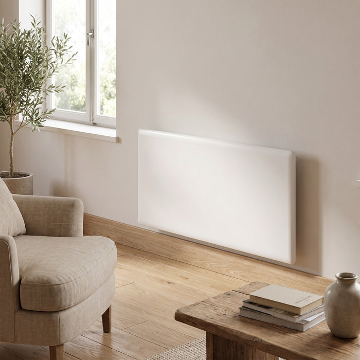 Radiatore elettrico Nobo Oslo Wi-Fi 2000W, installato in soggiorno