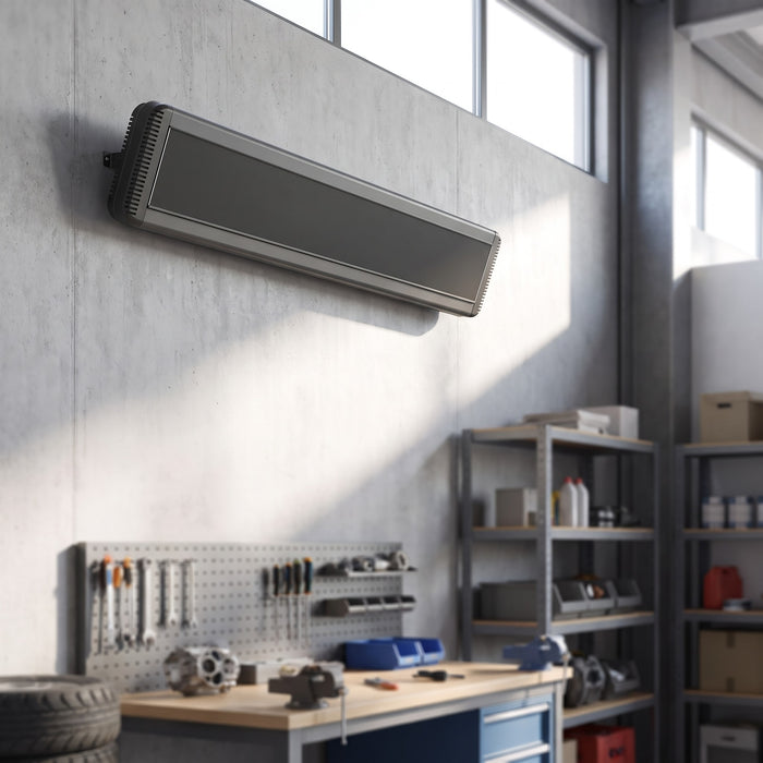 Riscaldatore a infrarossi Moel Hot Top 1500W, installato in officina