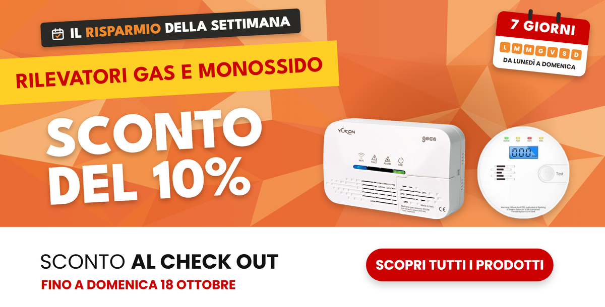 Il risparmio della settimana: rilevatori gas e monossido, sconto del 10 % nel carrello fino a domenica 18 ottobre