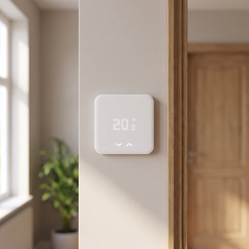 Termostato Intelligente Cablato Tado Addizionale Bianco/Nero, accanto alla porta del soggiorno
