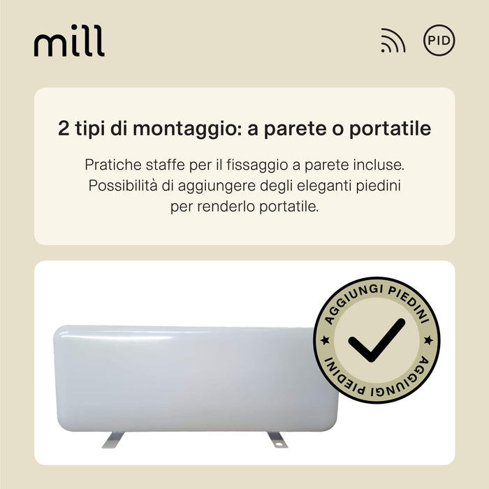 Termoconvettore a Parete Mill Glass 1200 W Wi-Fi con Frontale in Vetro – GL1200WIFI3