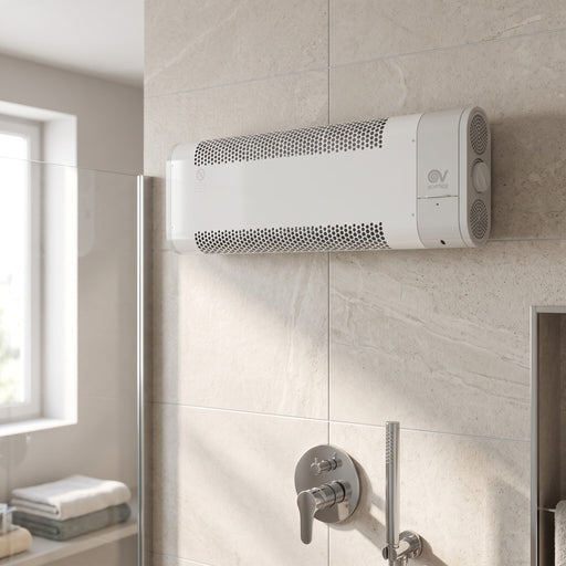 Termoventilatore da parete Vortice Microrapid T 2000-V0, installato in bagno