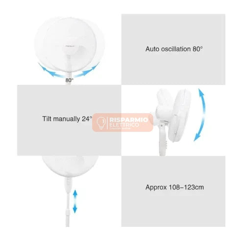 VENTILATORE DA PAVIMENTO AIGOSTAR DAISY 33JTP Ø45 CM – 40 W, SILENZIOSO