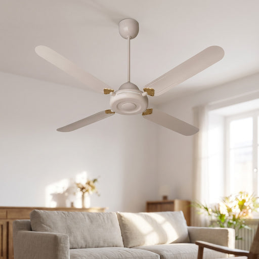 Ventilatore da soffitto Vortice Nordik Decor 1S 140, installato al soffitto in soggiorno