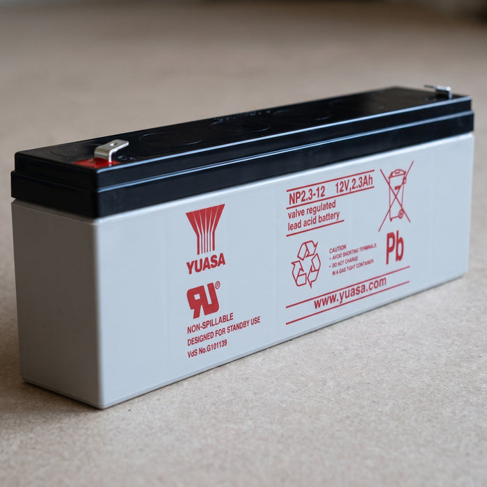 Batteria al Piombo Sigillata Yuasa NP 12V 2,3Ah, dettaglio dell etichetta Yuasa NP2.3-12